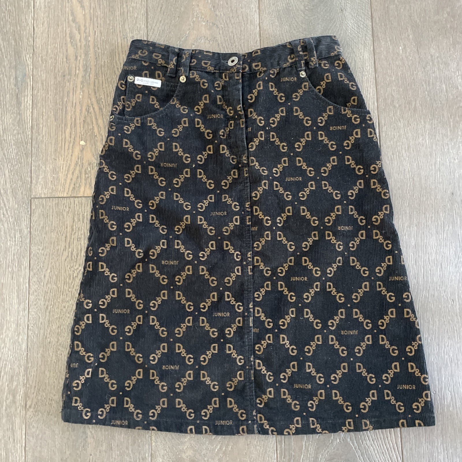 Dolce And Gabbana Junior Corduroy Logo Skirt Size 12 Black